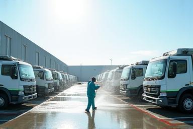 Lavage d'une flotte de véhicules utilitaires par l'équipe